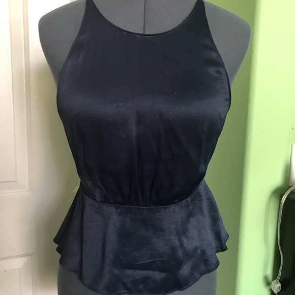 Zara Navy Blue Satin Cut Out Top - Picture 1 of 8